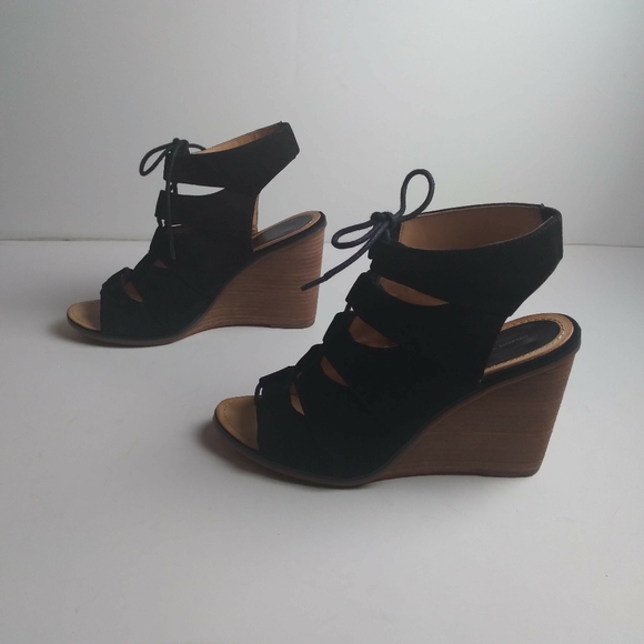 Melrose and Market open toe black lace up suede lace up wedge size 10M. - Picture 4 of 9